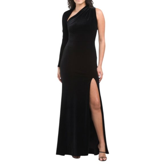 BETSY & ADAM Black Made In Usa Long Sleeve Velvet Gown - Picture 1 of 3